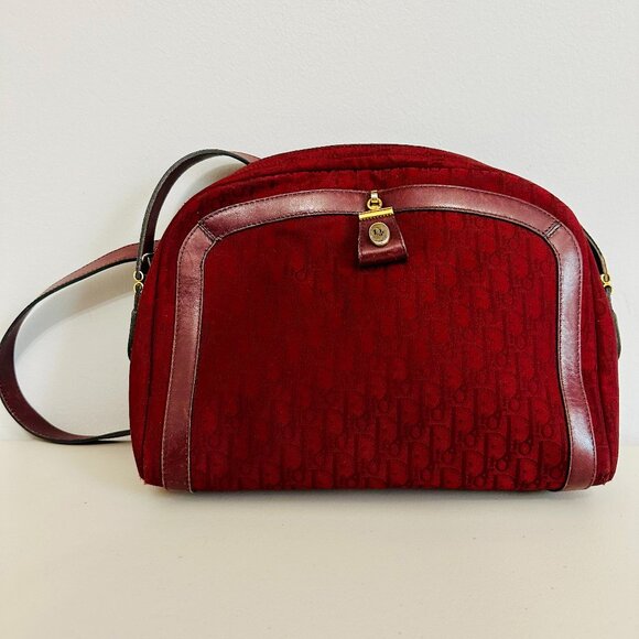 AUTHENTIC CHRISTIAN DIOR JACQUARD SIGNATURE LOGO RED SHOULDER BAG VINTAGE - Picture 1 of 15